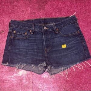 Levi's Dark Blue Frayed Jean Shorts